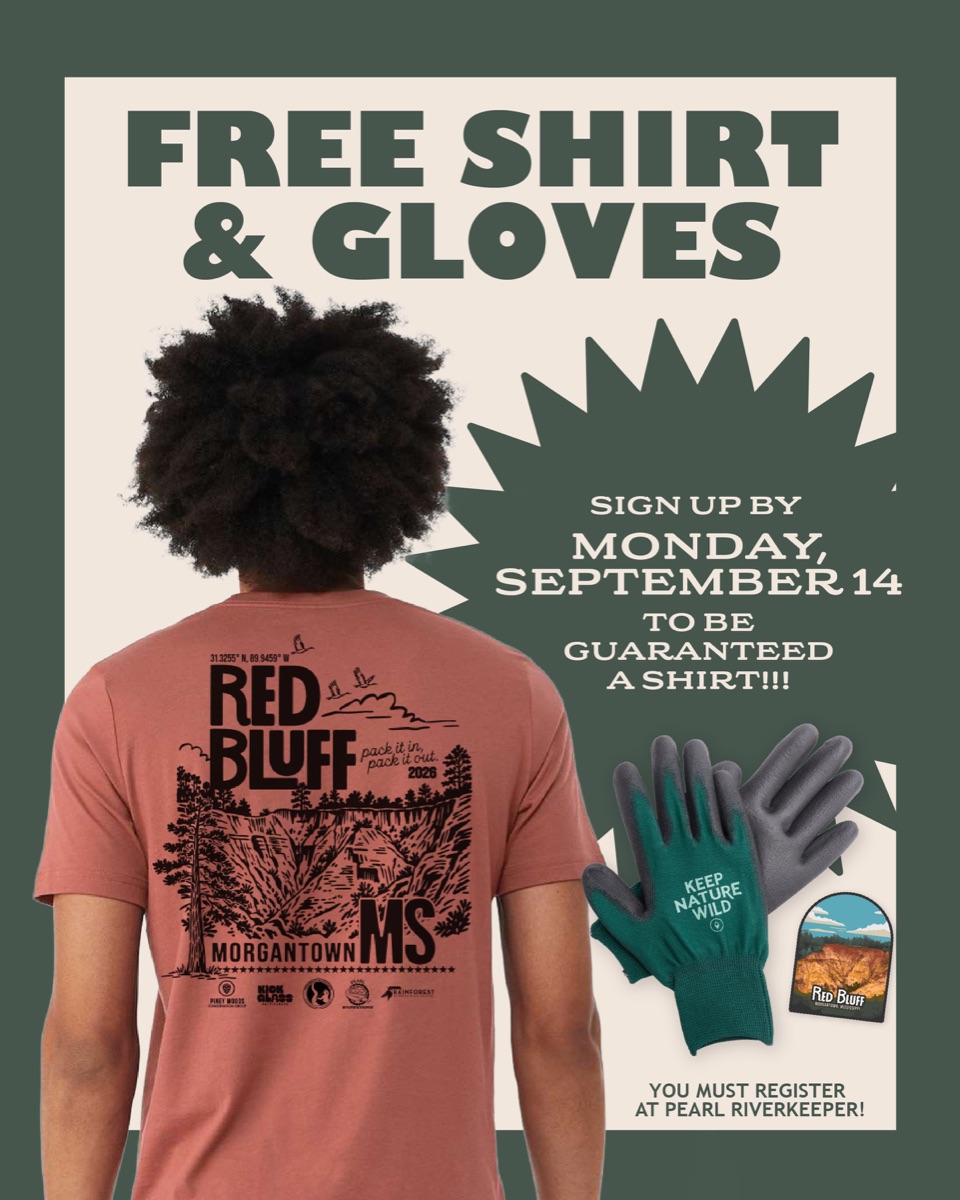Free shirt and gloves: sign up by Monday, September 14 to be guaranteed a shirt. You must register at Pearl Riverkeeper.